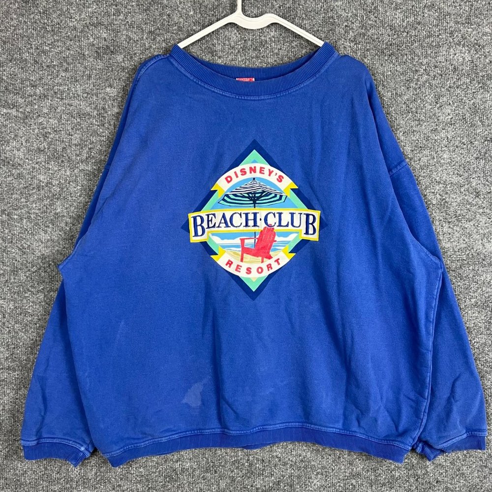 Vintage Mickey Mouse Sweatshirt Disney Florida Beach Club Blue Size XXL